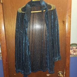 Sheer Blue Sparkle Button Up